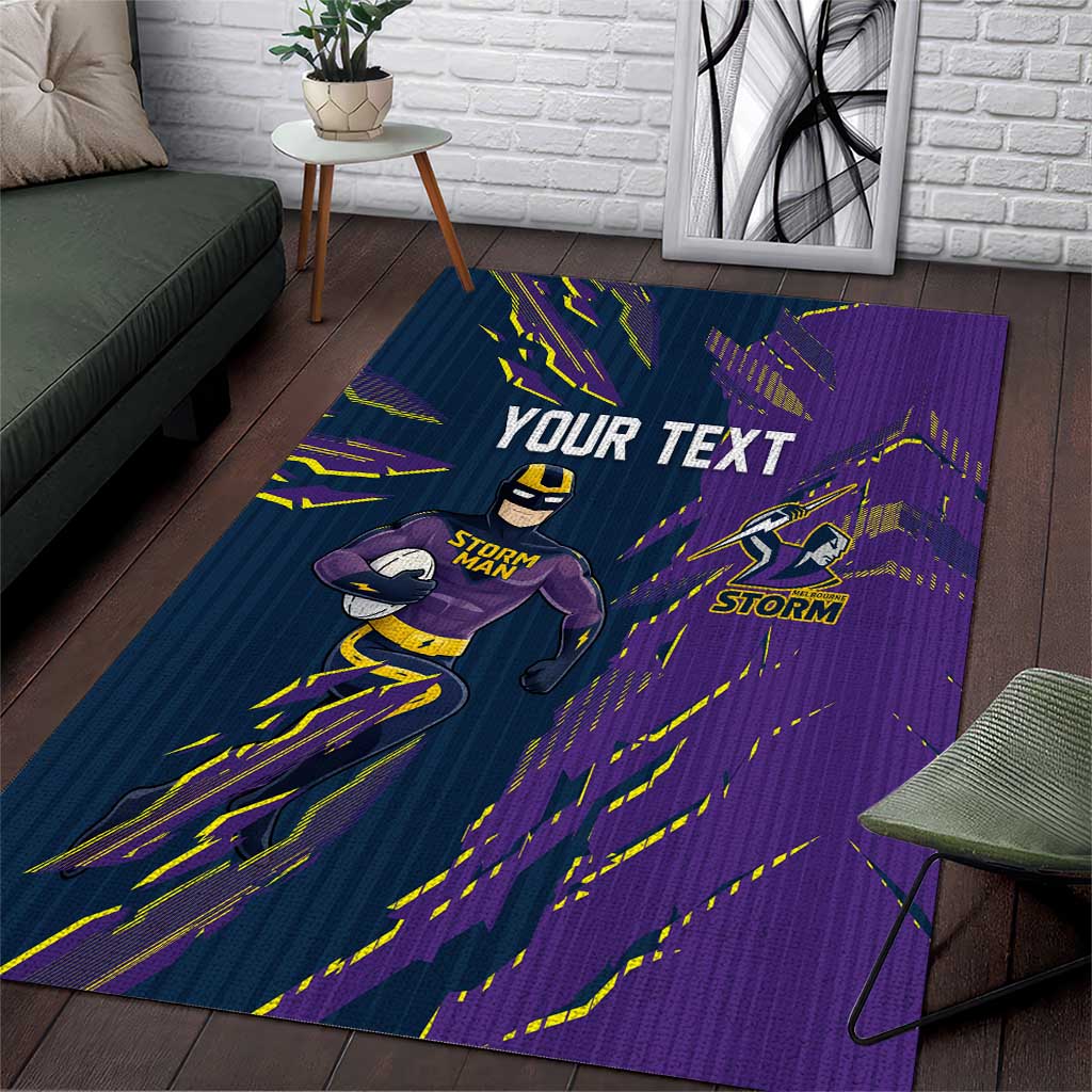 Personalized Melbourne Storm Area Rug Dynamic Lightning Mascot Rugby Australia