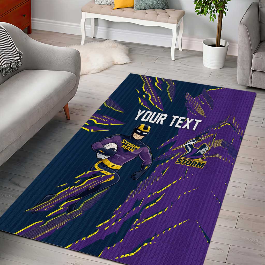 Personalized Melbourne Storm Area Rug Dynamic Lightning Mascot Rugby Australia