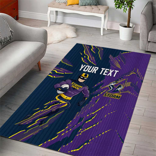 Personalized Melbourne Storm Area Rug Dynamic Lightning Mascot Rugby Australia