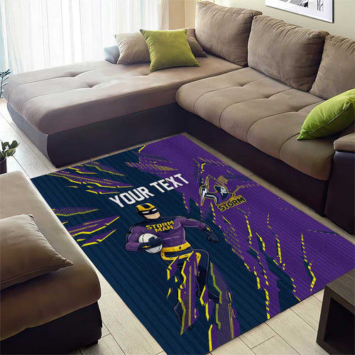 Personalized Melbourne Storm Area Rug Dynamic Lightning Mascot Rugby Australia