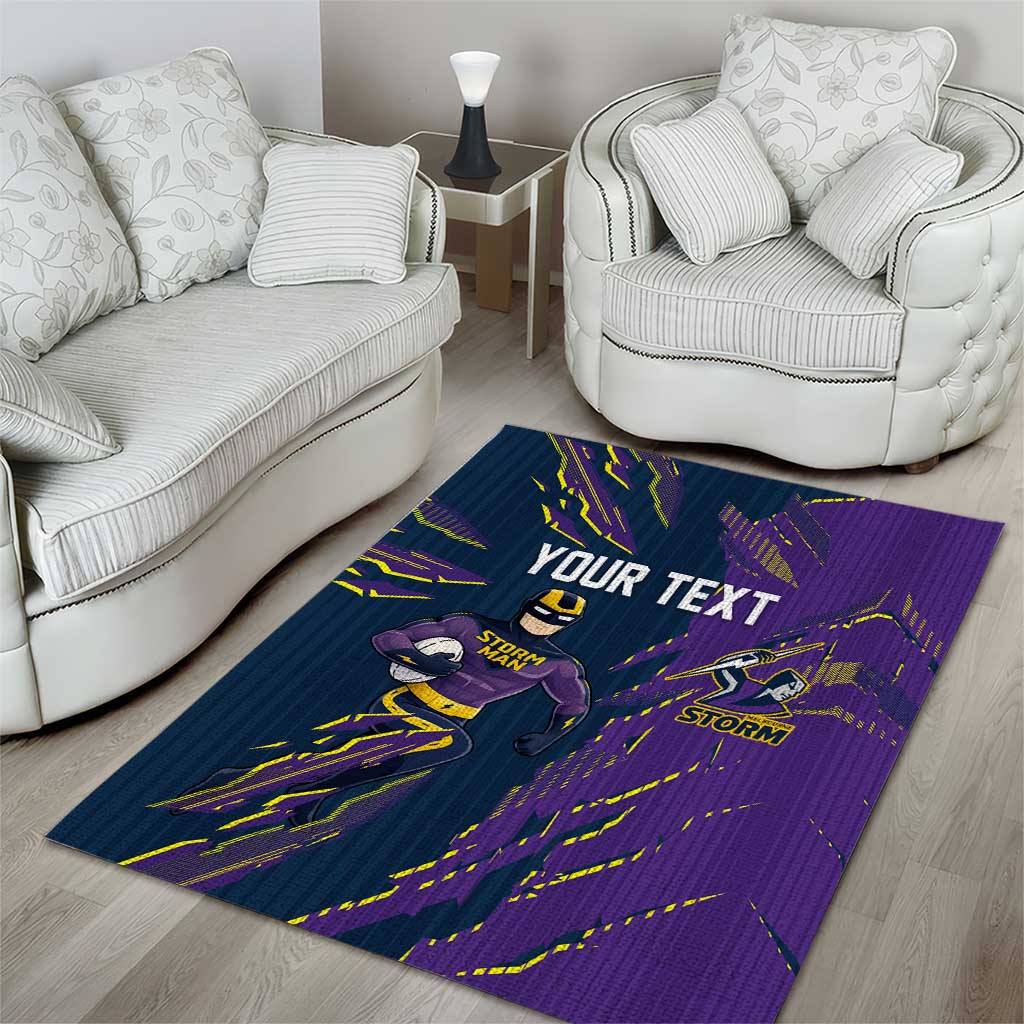 Personalized Melbourne Storm Area Rug Dynamic Lightning Mascot Rugby Australia