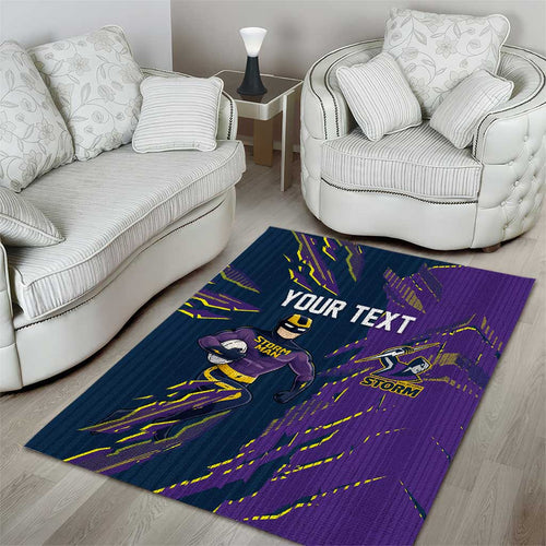 Personalized Melbourne Storm Area Rug Dynamic Lightning Mascot Rugby Australia