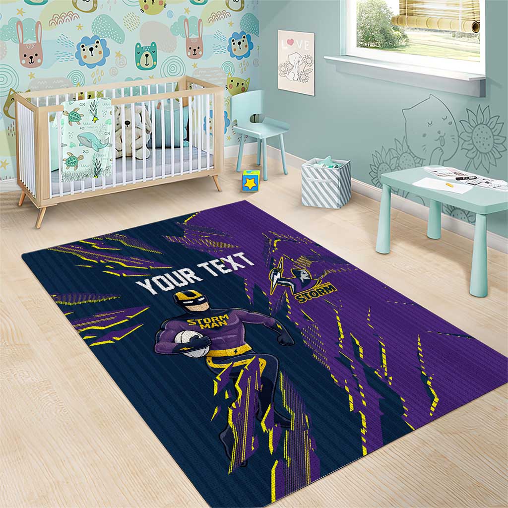 Personalized Melbourne Storm Area Rug Dynamic Lightning Mascot Rugby Australia