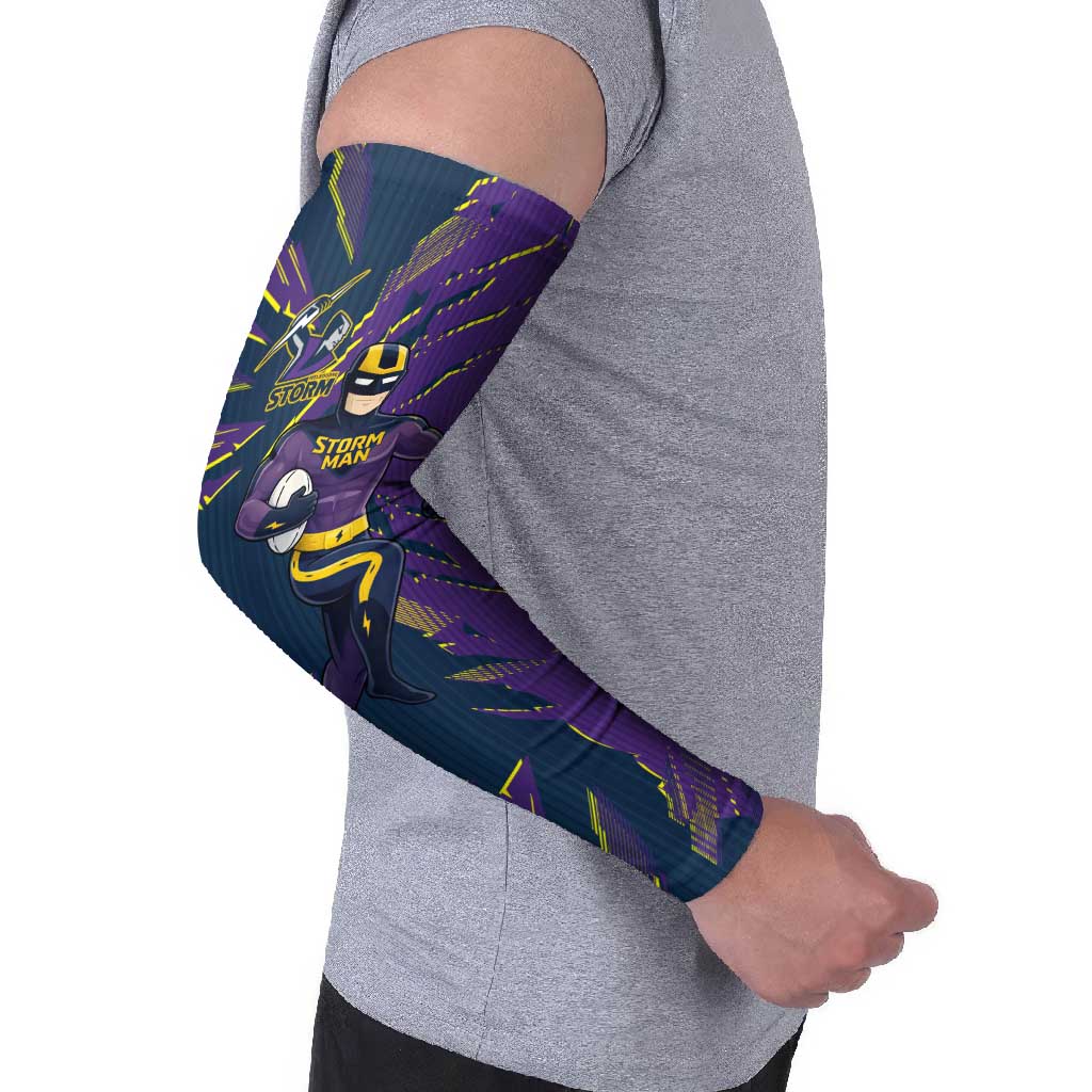 Personalized Melbourne Storm Arm Sleeves Dynamic Lightning Mascot Rugby Australia