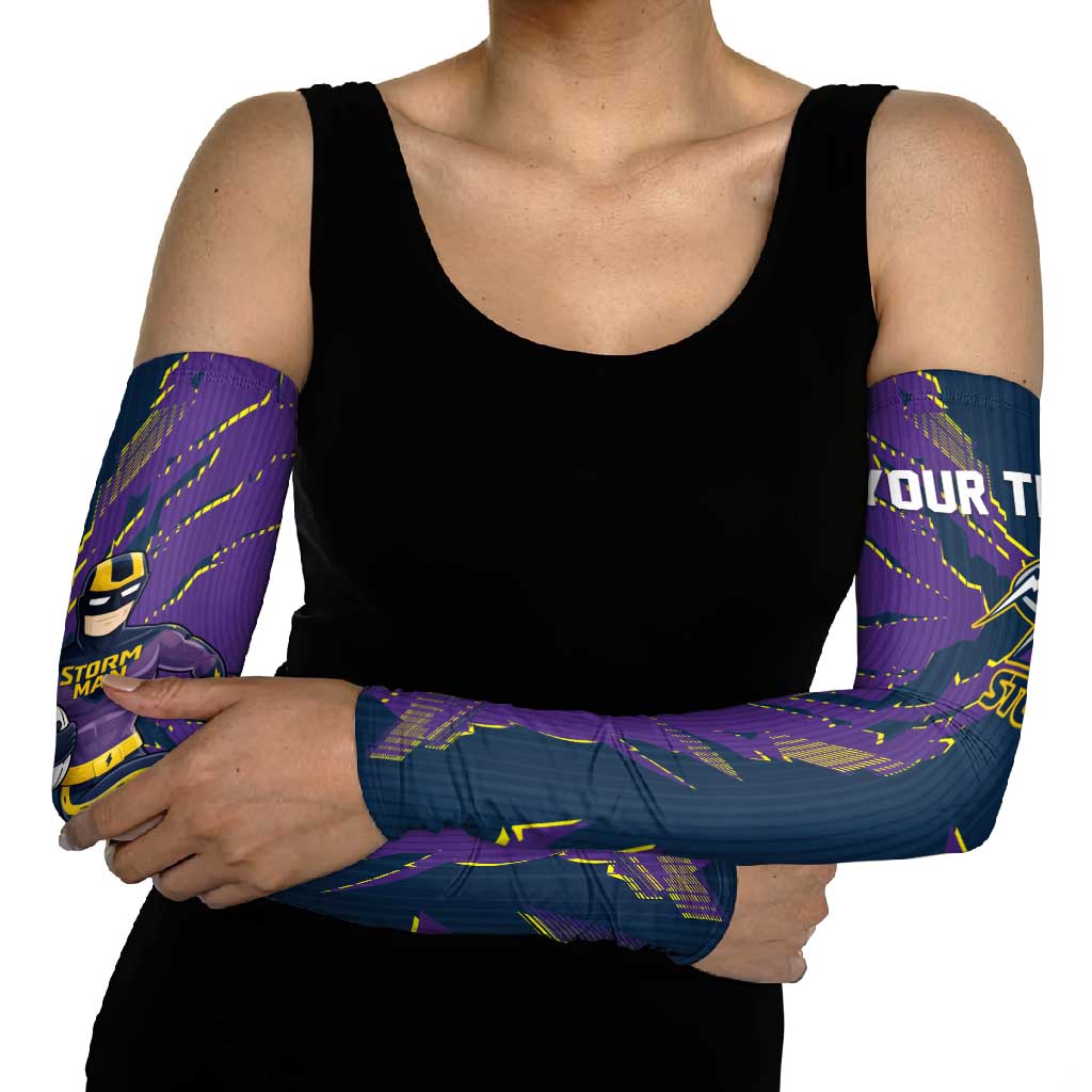 Personalized Melbourne Storm Arm Sleeves Dynamic Lightning Mascot Rugby Australia