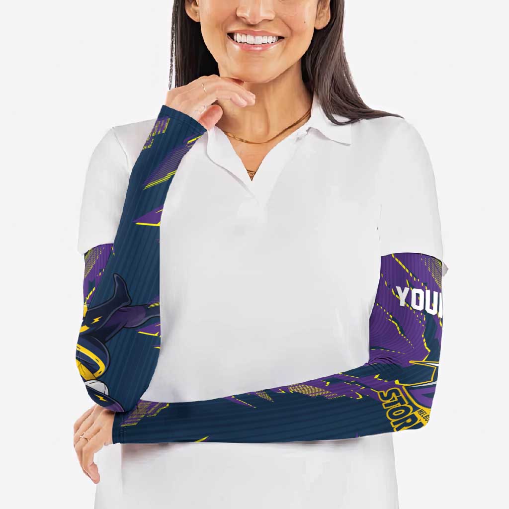 Personalized Melbourne Storm Arm Sleeves Dynamic Lightning Mascot Rugby Australia