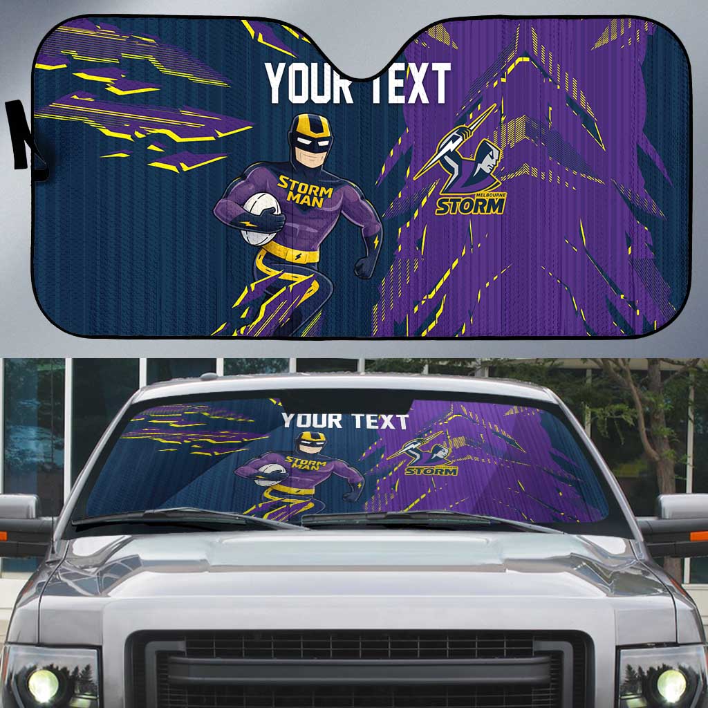 Personalized Melbourne Storm Auto Sun Shade Dynamic Lightning Mascot Rugby Australia