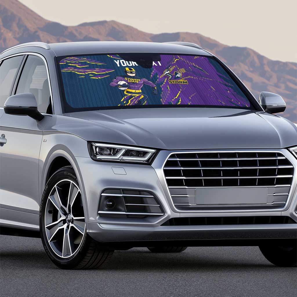 Personalized Melbourne Storm Auto Sun Shade Dynamic Lightning Mascot Rugby Australia