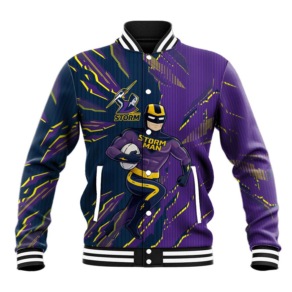 Personalized Melbourne Storm Baseball Jacket Dynamic Lightning Mascot Rugby Australia
