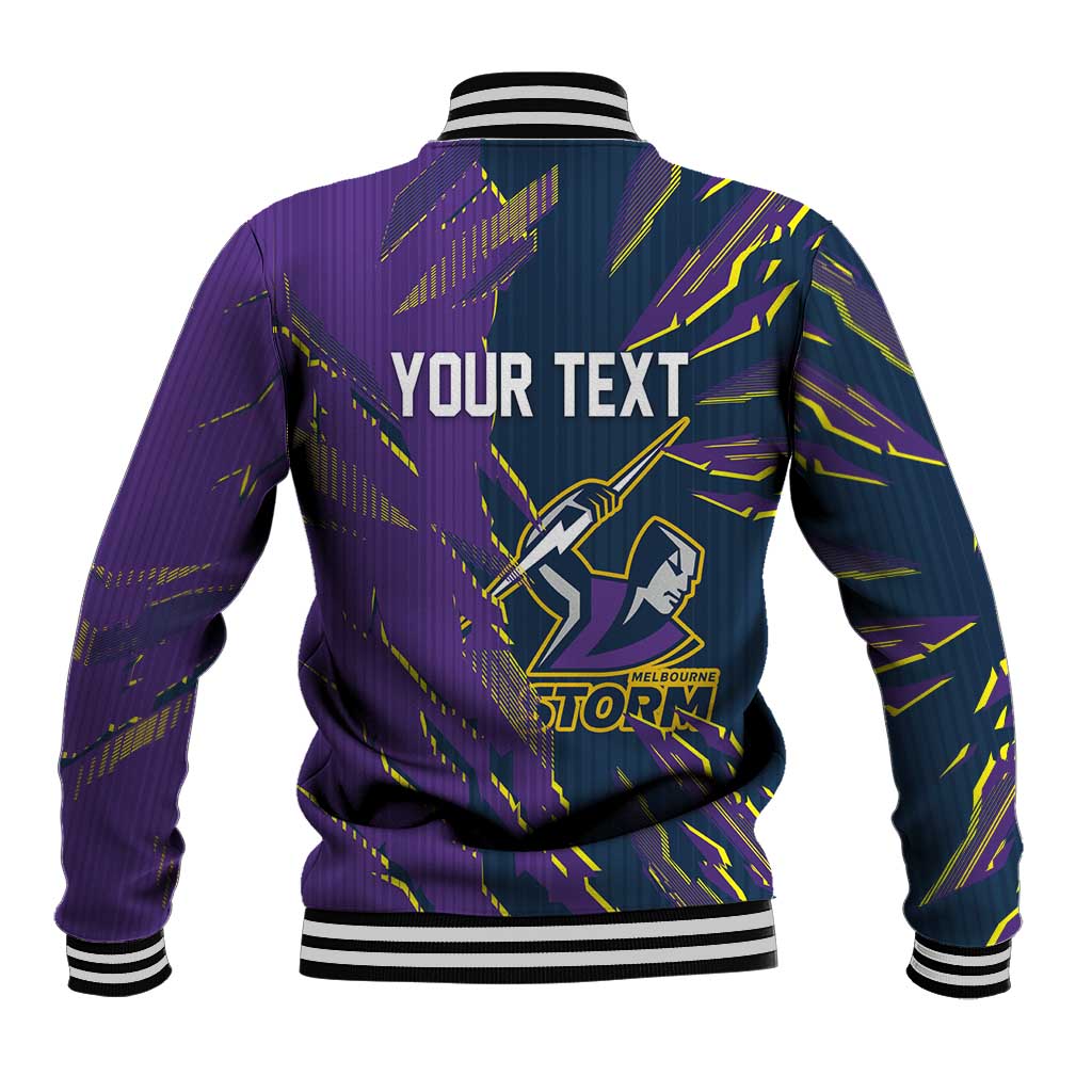 Personalized Melbourne Storm Baseball Jacket Dynamic Lightning Mascot Rugby Australia