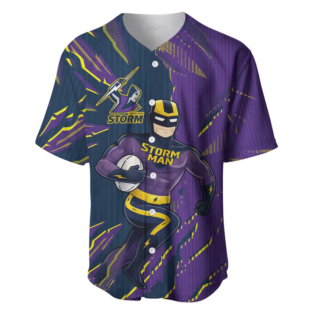 Personalized Melbourne Storm Baseball Jersey Dynamic Lightning Mascot Rugby Australia