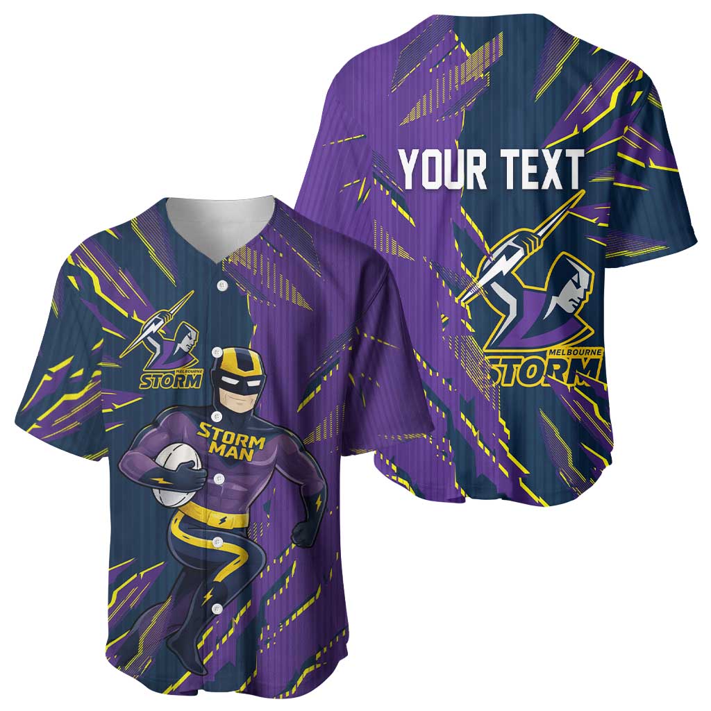 Personalized Melbourne Storm Baseball Jersey Dynamic Lightning Mascot Rugby Australia
