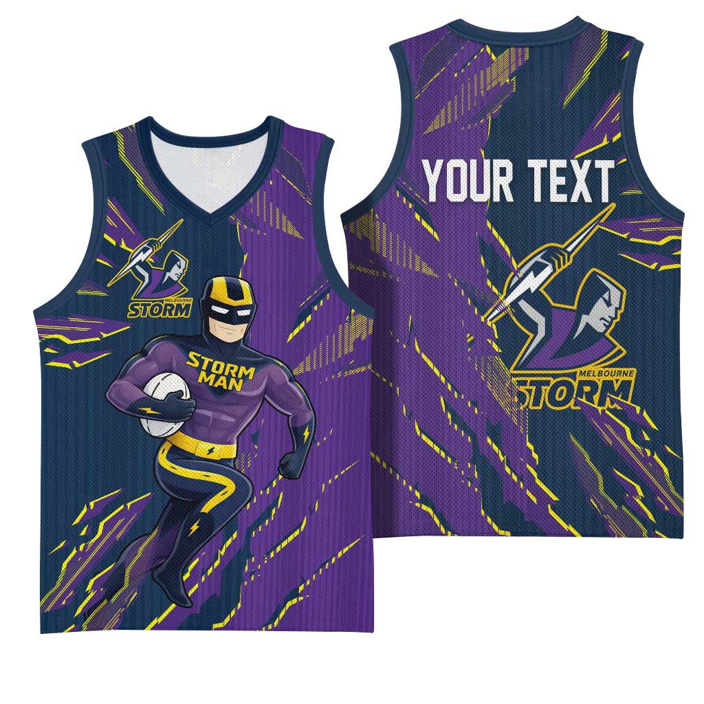 Personalized Melbourne Storm Basketball Jersey Dynamic Lightning Mascot Rugby Australia