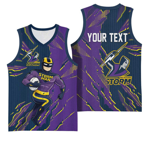 Personalized Melbourne Storm Basketball Jersey Dynamic Lightning Mascot Rugby Australia