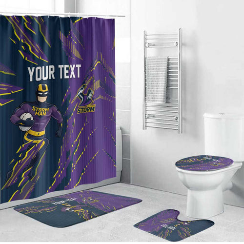 Personalized Melbourne Storm Bathroom Set Dynamic Lightning Mascot Rugby Australia