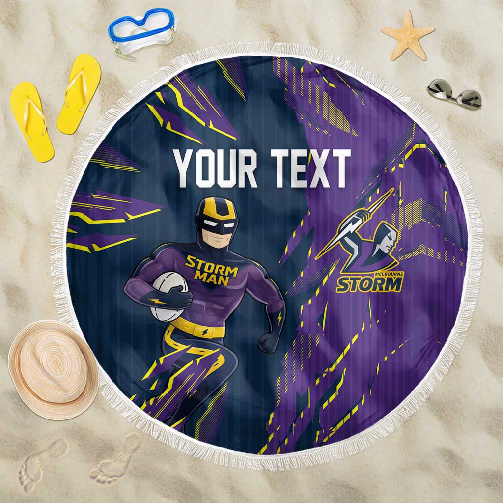 Personalized Melbourne Storm Beach Blanket Dynamic Lightning Mascot Rugby Australia