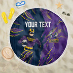 Personalized Melbourne Storm Beach Blanket Dynamic Lightning Mascot Rugby Australia