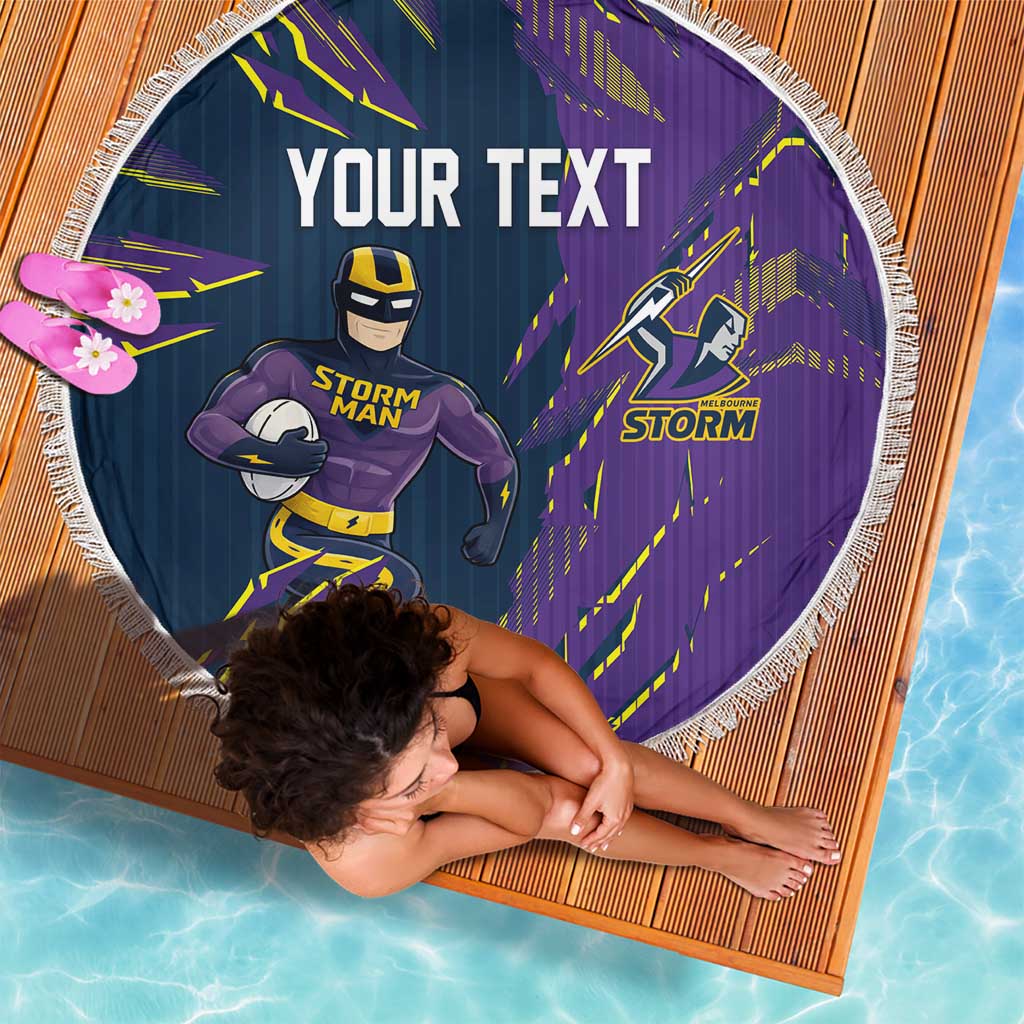 Personalized Melbourne Storm Beach Blanket Dynamic Lightning Mascot Rugby Australia
