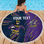 Personalized Melbourne Storm Beach Blanket Dynamic Lightning Mascot Rugby Australia