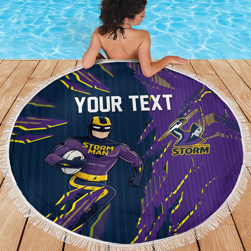 Personalized Melbourne Storm Beach Blanket Dynamic Lightning Mascot Rugby Australia