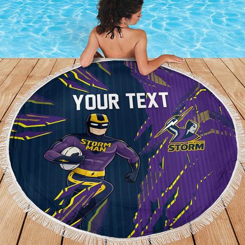 Personalized Melbourne Storm Beach Blanket Dynamic Lightning Mascot Rugby Australia