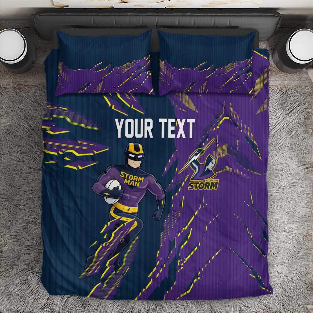 Personalized Melbourne Storm Bedding Set Dynamic Lightning Mascot Rugby Australia