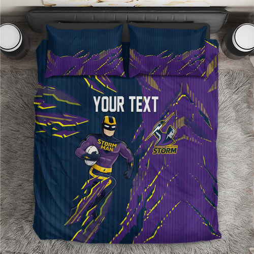 Personalized Melbourne Storm Bedding Set Dynamic Lightning Mascot Rugby Australia