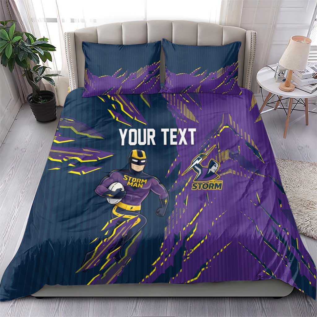Personalized Melbourne Storm Bedding Set Dynamic Lightning Mascot Rugby Australia