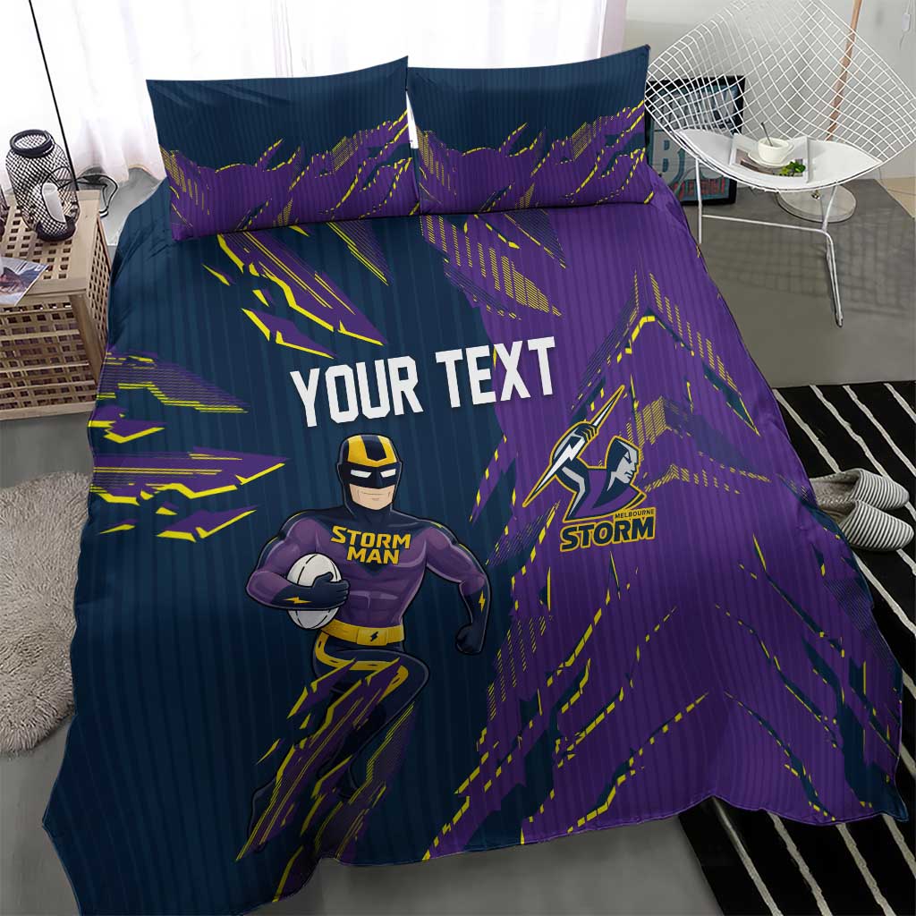 Personalized Melbourne Storm Bedding Set Dynamic Lightning Mascot Rugby Australia