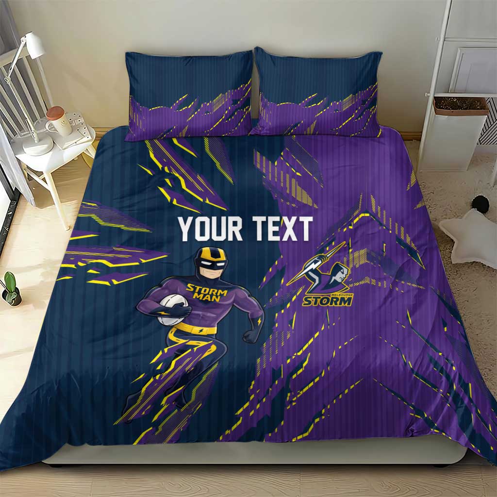 Personalized Melbourne Storm Bedding Set Dynamic Lightning Mascot Rugby Australia