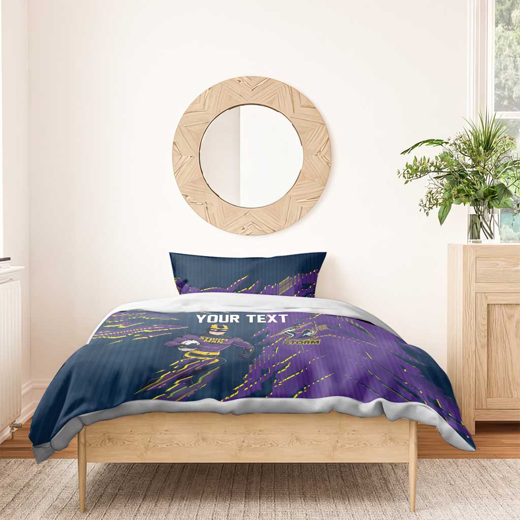 Personalized Melbourne Storm Bedding Set Dynamic Lightning Mascot Rugby Australia