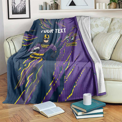 Personalized Melbourne Storm Blanket Dynamic Lightning Mascot Rugby Australia