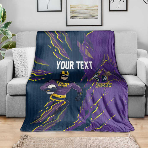 Personalized Melbourne Storm Blanket Dynamic Lightning Mascot Rugby Australia