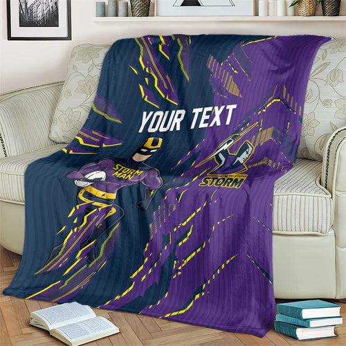 Personalized Melbourne Storm Blanket Dynamic Lightning Mascot Rugby Australia