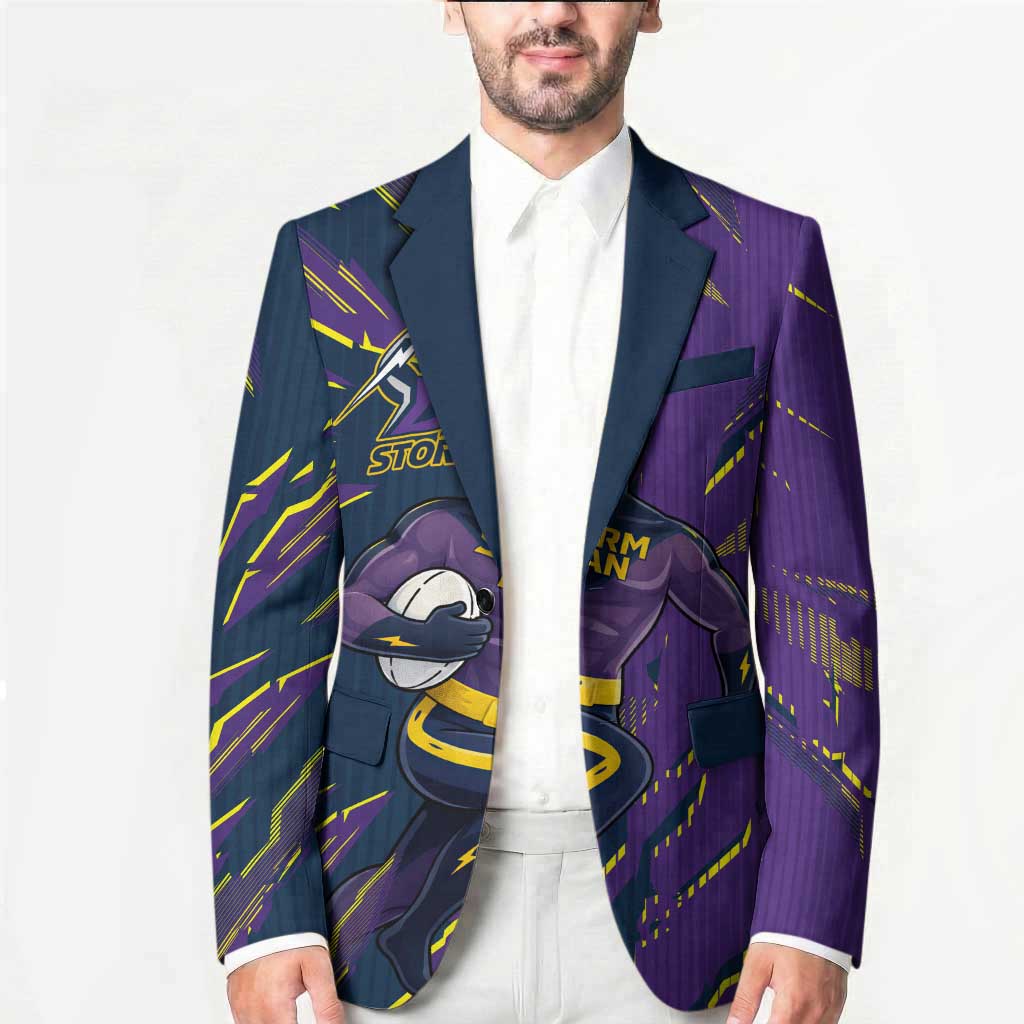 Personalized Melbourne Storm Blazer Dynamic Lightning Mascot Rugby Australia