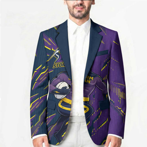Personalized Melbourne Storm Blazer Dynamic Lightning Mascot Rugby Australia