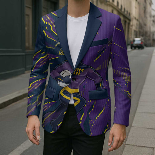 Personalized Melbourne Storm Blazer Dynamic Lightning Mascot Rugby Australia