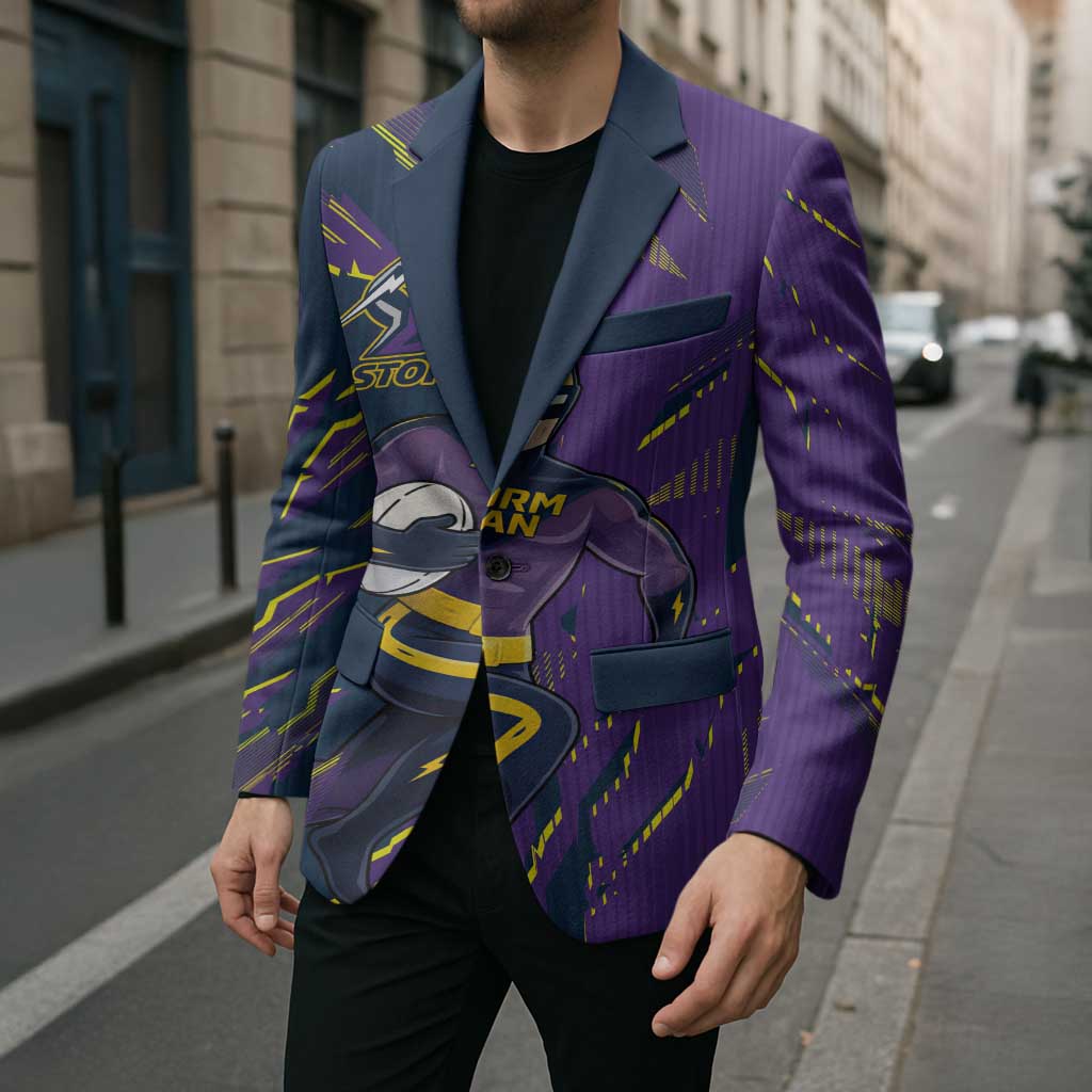Personalized Melbourne Storm Blazer Dynamic Lightning Mascot Rugby Australia