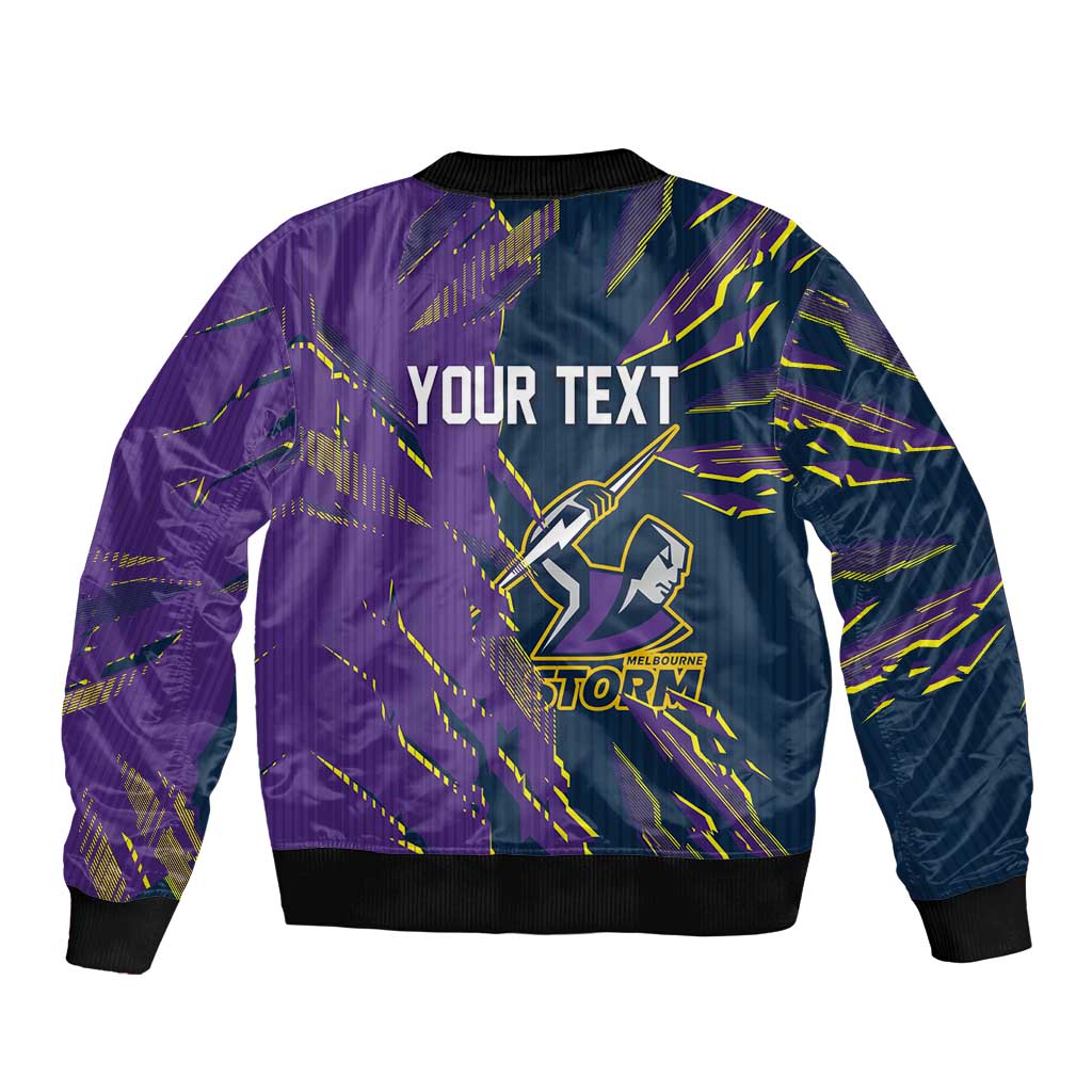Personalized Melbourne Storm Bomber Jacket Dynamic Lightning Mascot Rugby Australia