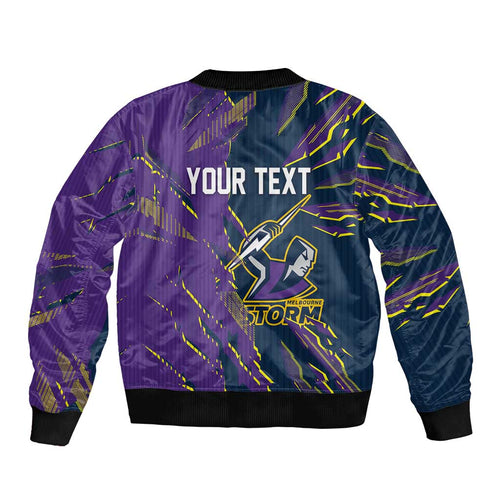 Personalized Melbourne Storm Bomber Jacket Dynamic Lightning Mascot Rugby Australia