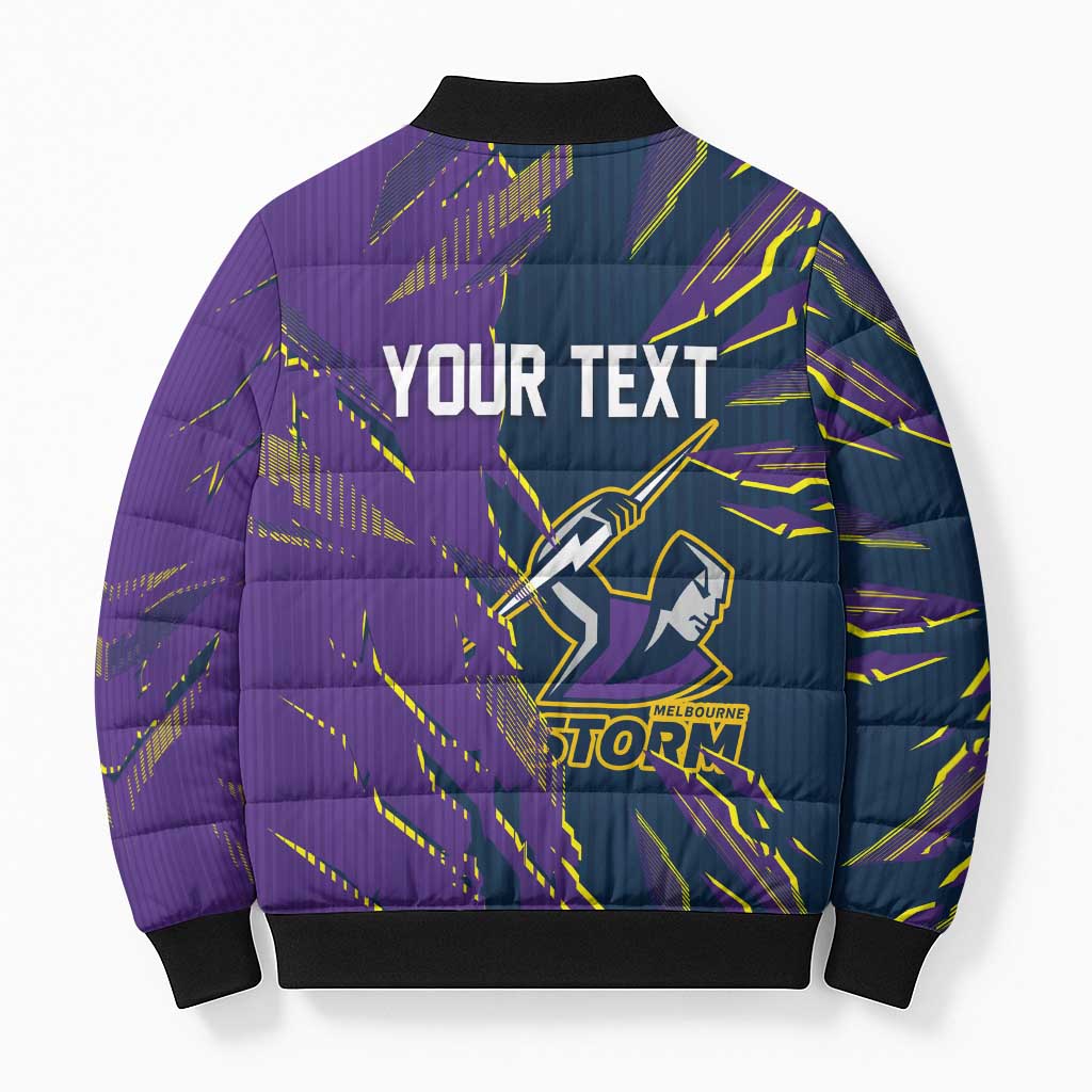 Personalized Melbourne Storm Bomber Puffer Jacket Dynamic Lightning Mascot Rugby Australia