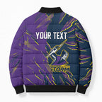 Personalized Melbourne Storm Bomber Puffer Jacket Dynamic Lightning Mascot Rugby Australia
