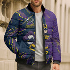 Personalized Melbourne Storm Bomber Puffer Jacket Dynamic Lightning Mascot Rugby Australia