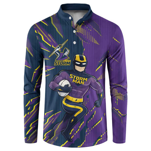 Personalized Melbourne Storm Button Sweatshirt Dynamic Lightning Mascot Rugby Australia