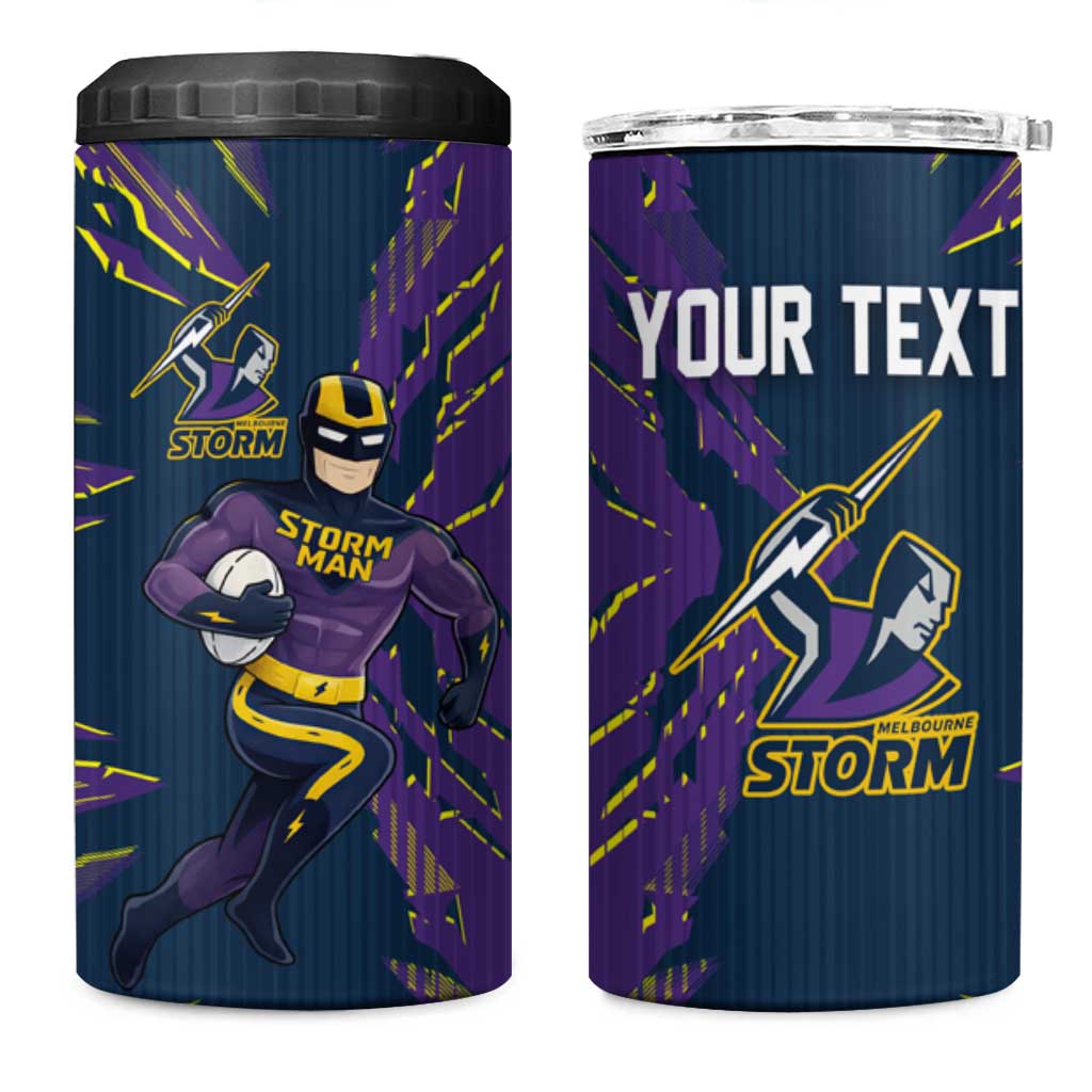 Personalized Melbourne Storm 4 in 1 Can Cooler Tumbler Dynamic Lightning Mascot Rugby Australia