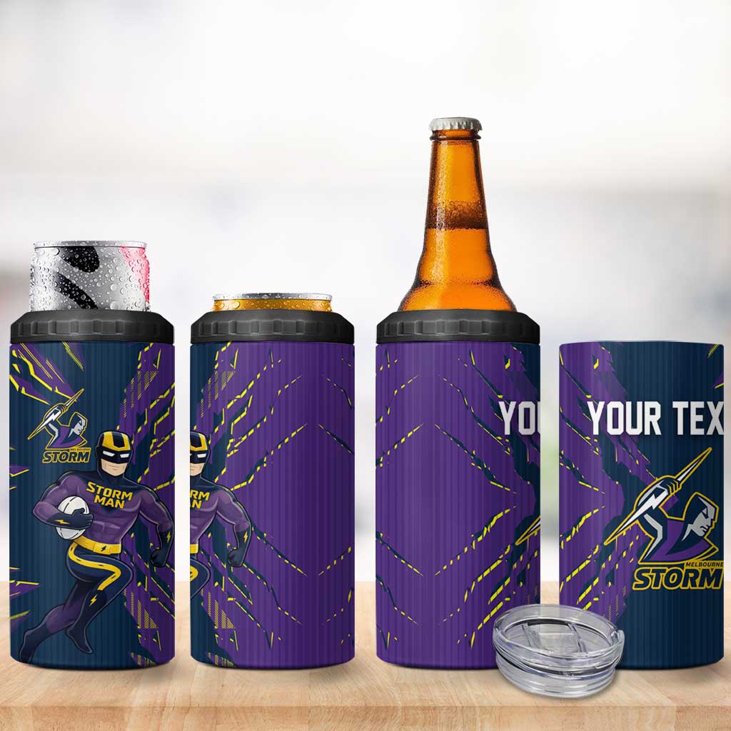 Personalized Melbourne Storm 4 in 1 Can Cooler Tumbler Dynamic Lightning Mascot Rugby Australia
