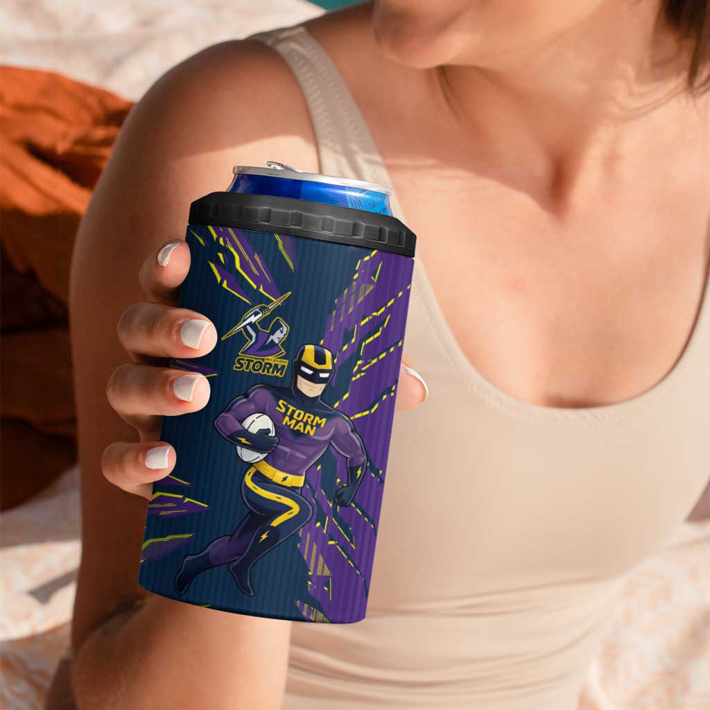 Personalized Melbourne Storm 4 in 1 Can Cooler Tumbler Dynamic Lightning Mascot Rugby Australia