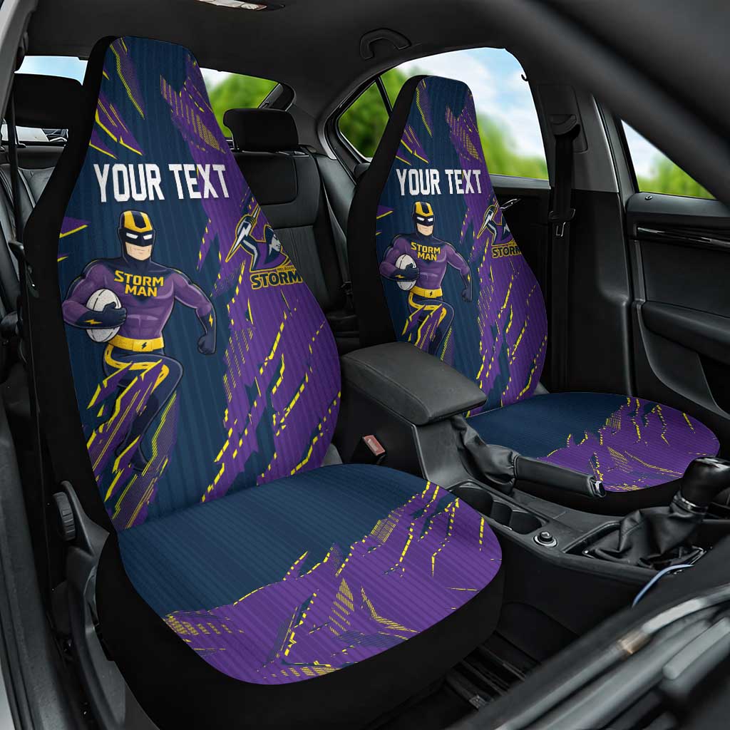 Personalized Melbourne Storm Car Seat Cover Dynamic Lightning Mascot Rugby Australia