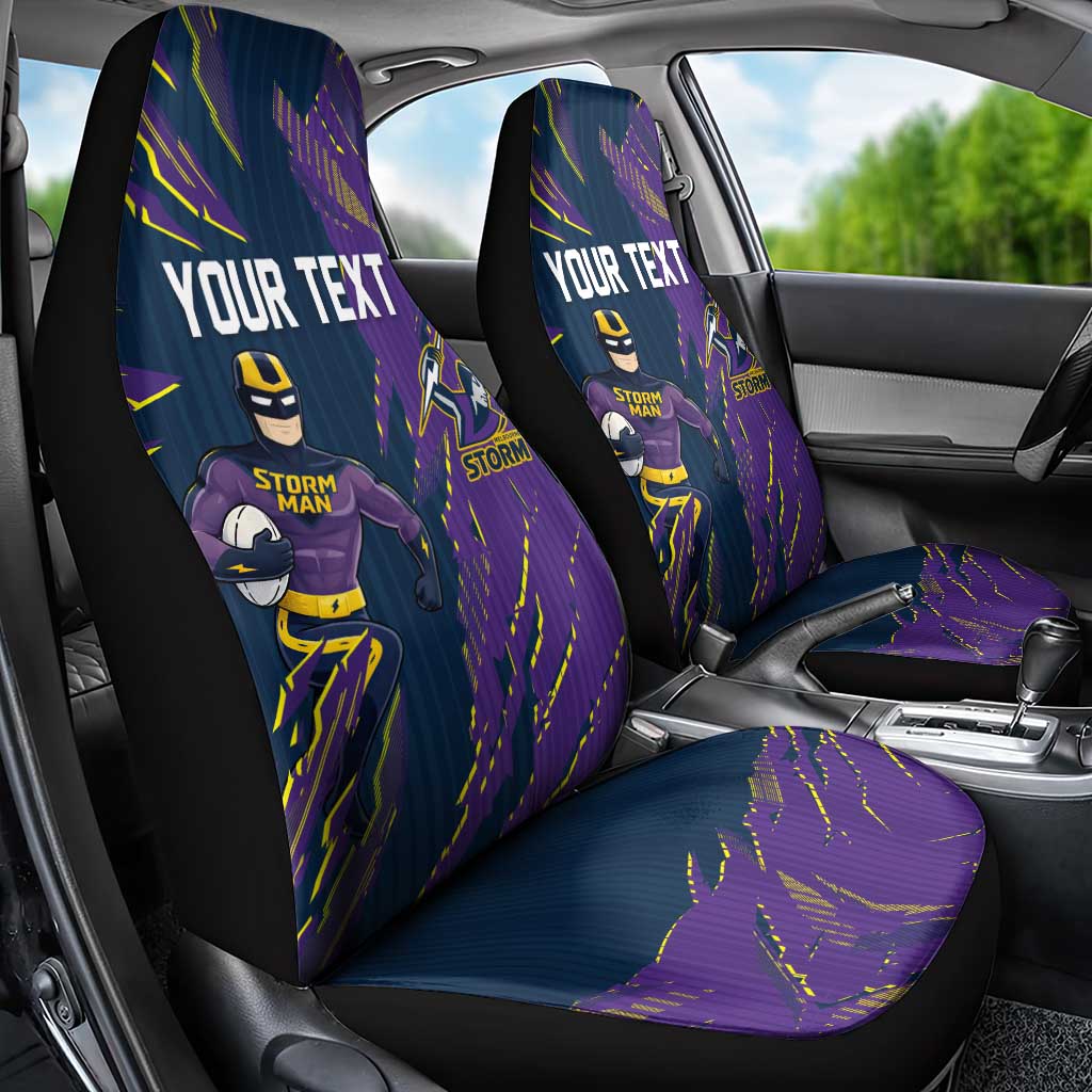 Personalized Melbourne Storm Car Seat Cover Dynamic Lightning Mascot Rugby Australia