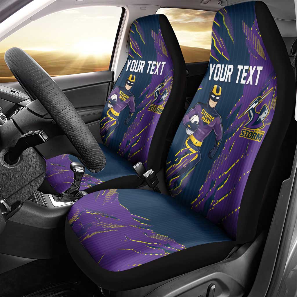 Personalized Melbourne Storm Car Seat Cover Dynamic Lightning Mascot Rugby Australia
